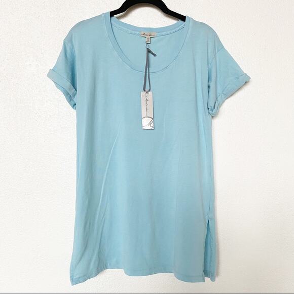 Mod-o-doc Light Blue Scoop Neck Cotton Split Side Tee Size Small - Picture 1 of 7